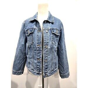 Eddie Bauer Jean Jacket Women Size Medium Blue Cotton Pockets Classic Western‎